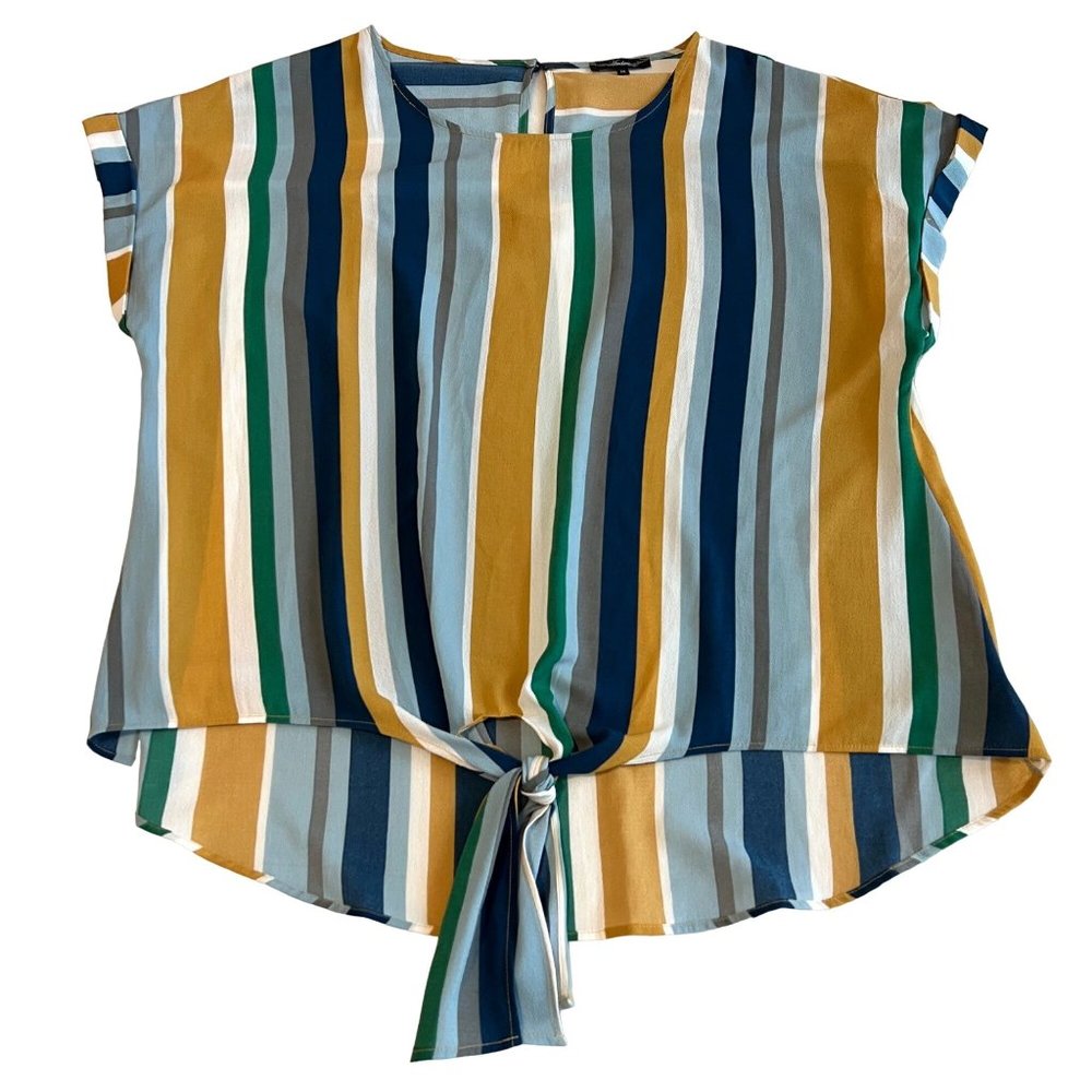 Andree by Unit Blouse Womens Multicolor Striped Tie Front Short Sleeve Size 2XL - Picture 1 of 11